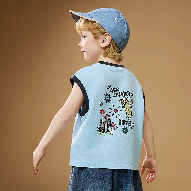 儿童卡通动漫无袖字母男夏季背心宝宝圆领亲肤薄款休闲男童纯棉