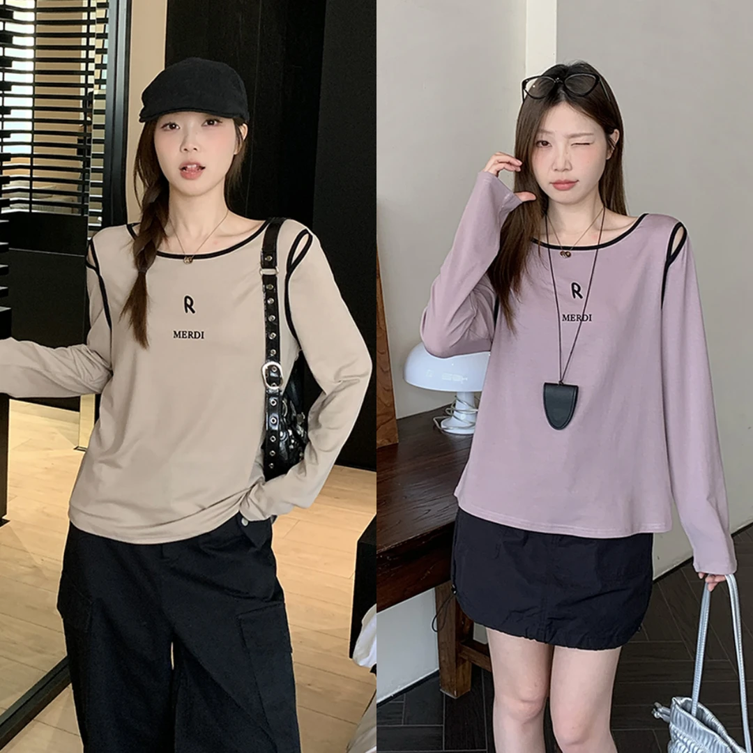 大码美美哒2025春季设计感减龄上衣显瘦圆领字母镂空休闲T恤64022