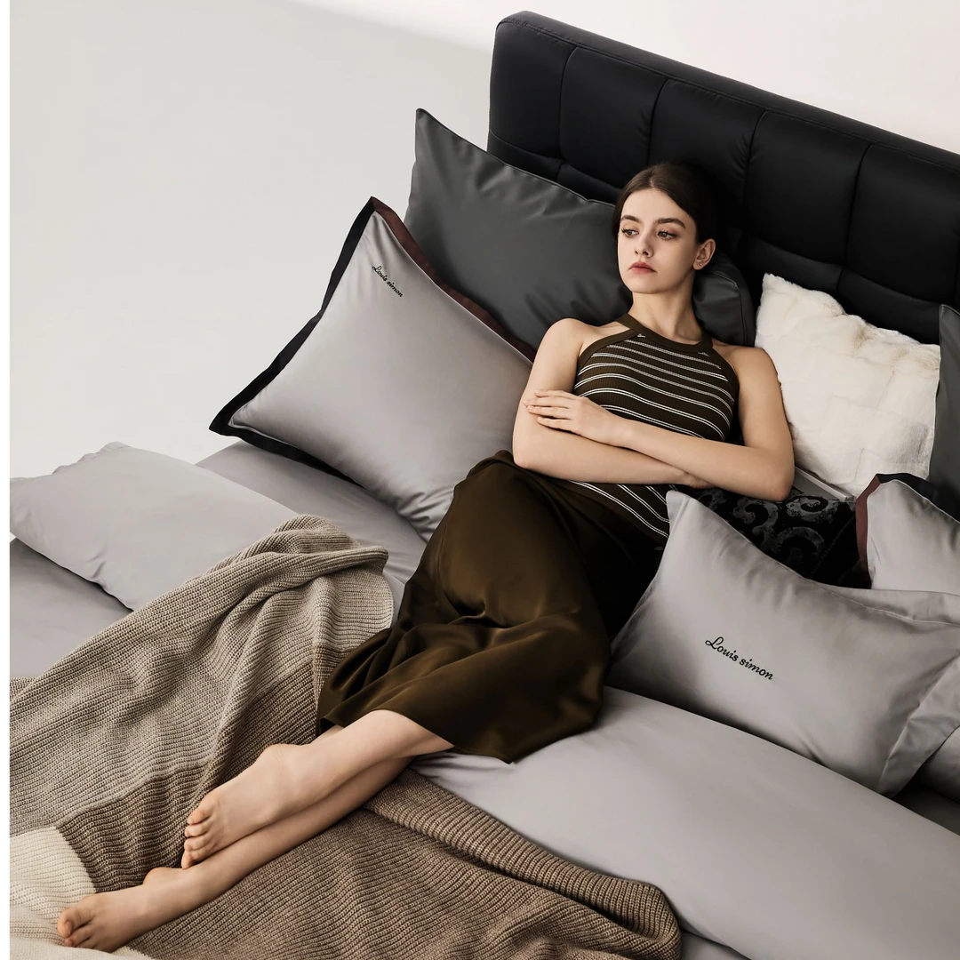 【女神节活动】60支天丝棉双色拼边绣字款四件套-清梦