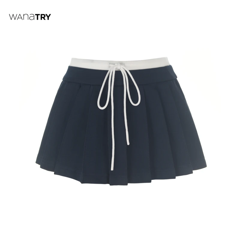 【自播专享】Wana Try灰色显瘦拼接双腰头超短百褶裙裤（早春新品）