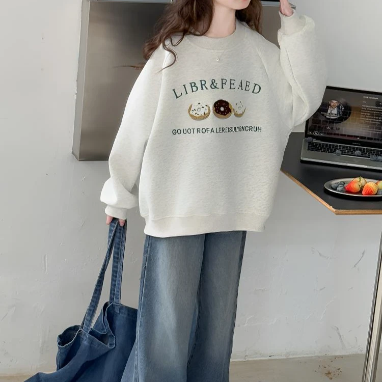 女意式常规春秋套头男字母套装圆领外套休闲设计感上衣秋冬印花