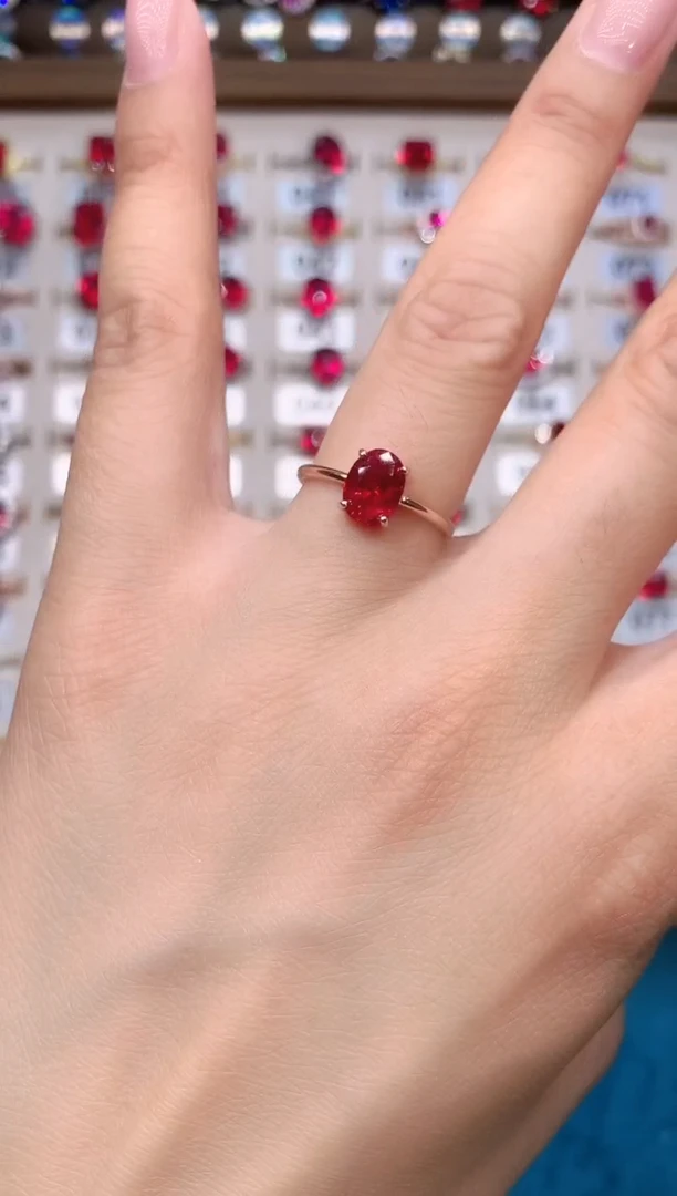 红宝石戒指银S925镶嵌玫瑰金酒红68