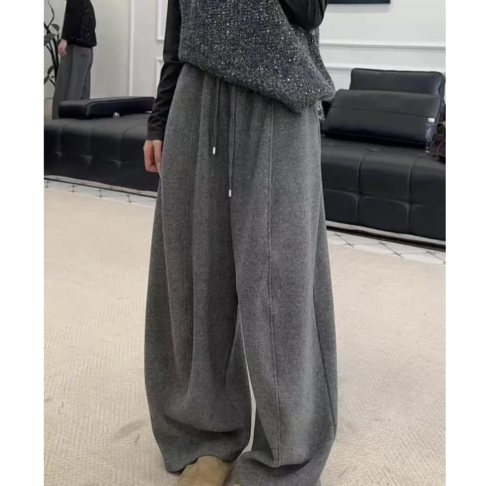 加绒加厚慵懒风弯刀裤休闲裤裤子宽松百搭秋冬抽绳弯刀裤T