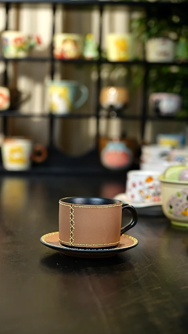 杯子复古风陶瓷杯碟连件套