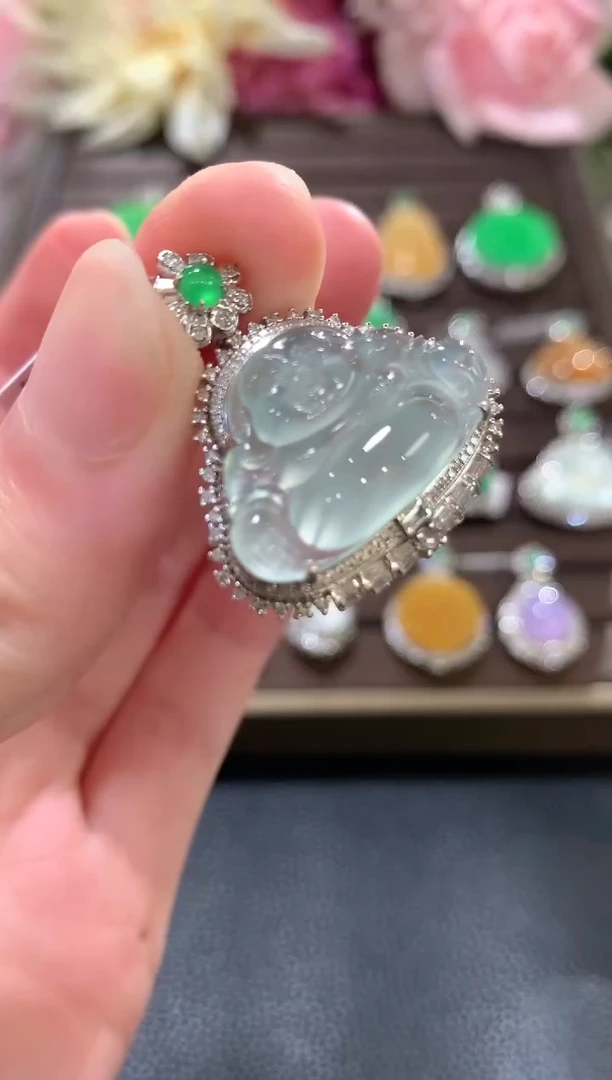 吊坠(不含链)18K金镶嵌翡翠b50