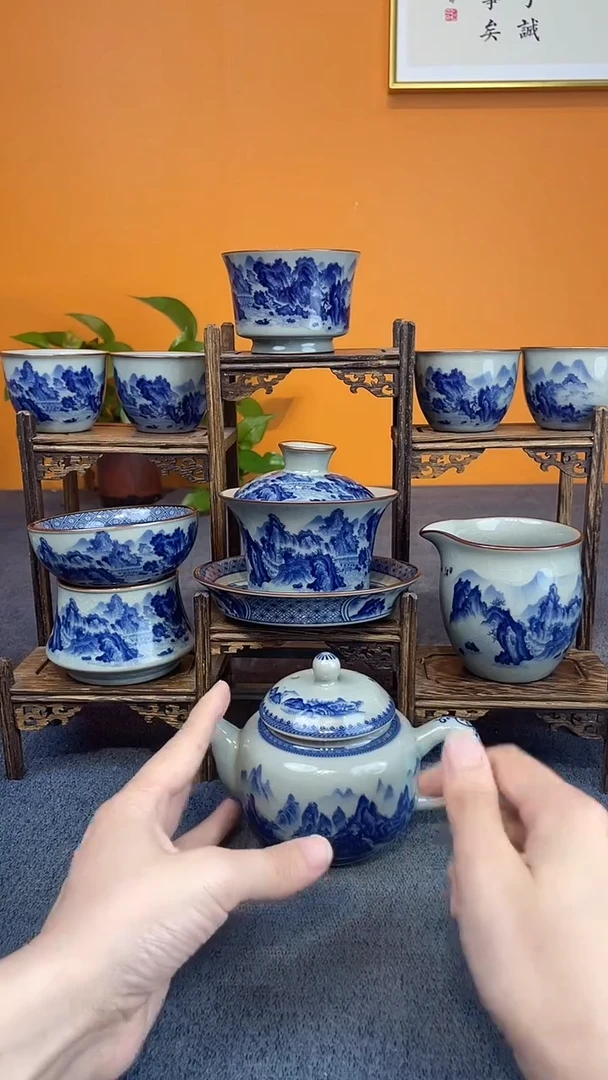 陶瓷景德镇釉下青花八件套＋壶