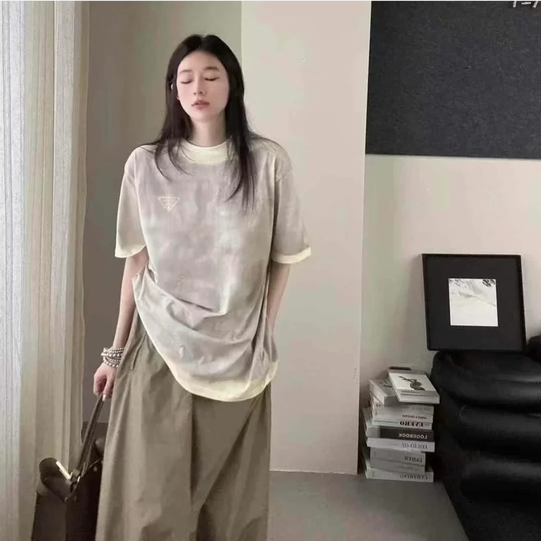 未使用 Prada/普拉达 拼色做旧圆领短袖T恤 驼色/XS