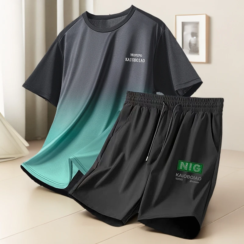 夏季短袖短裤套装男加肥加大大码男装200斤以上特大号运动两件套