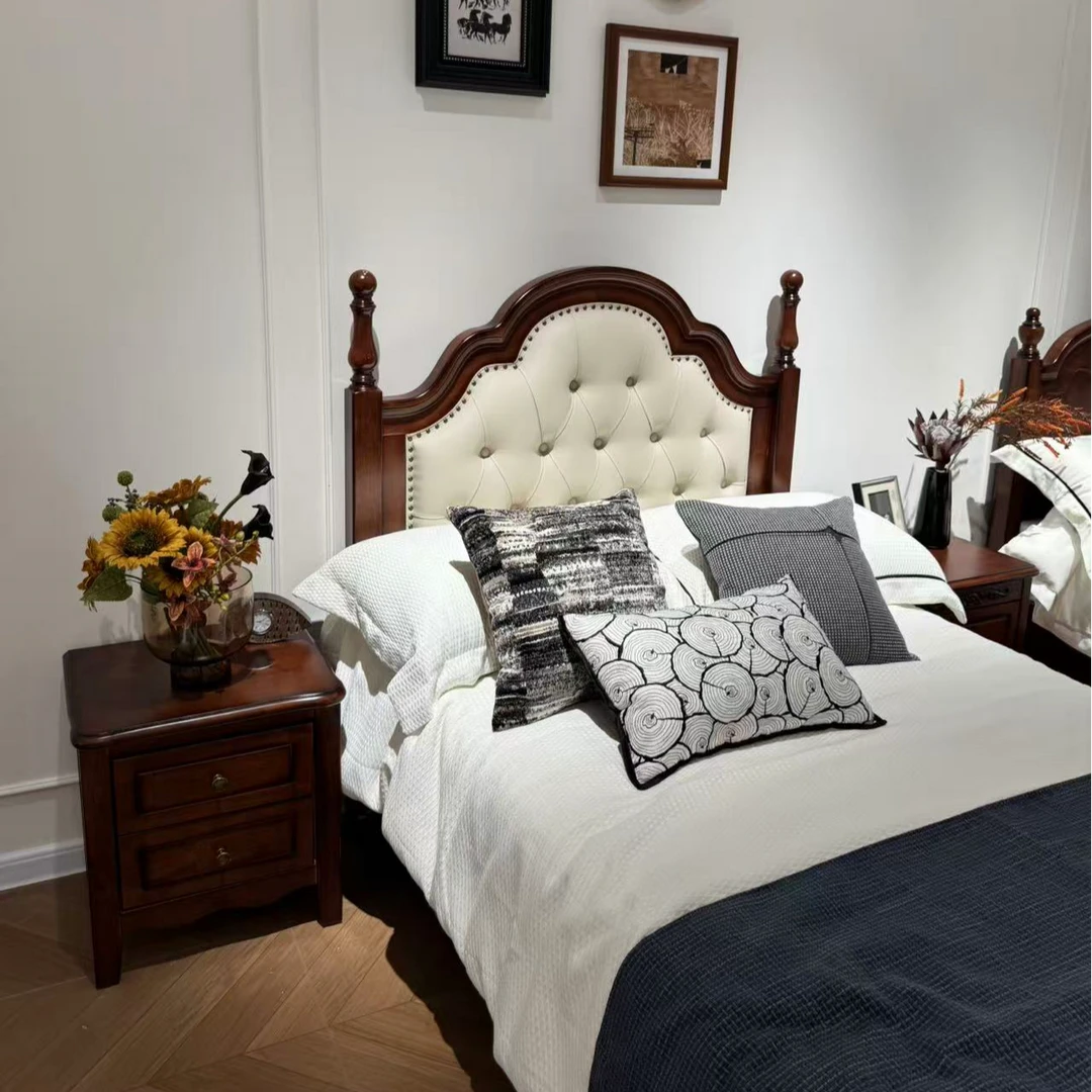 1052#美式白色轻奢家用简约实木床单人床法式主卧室公主床儿童床