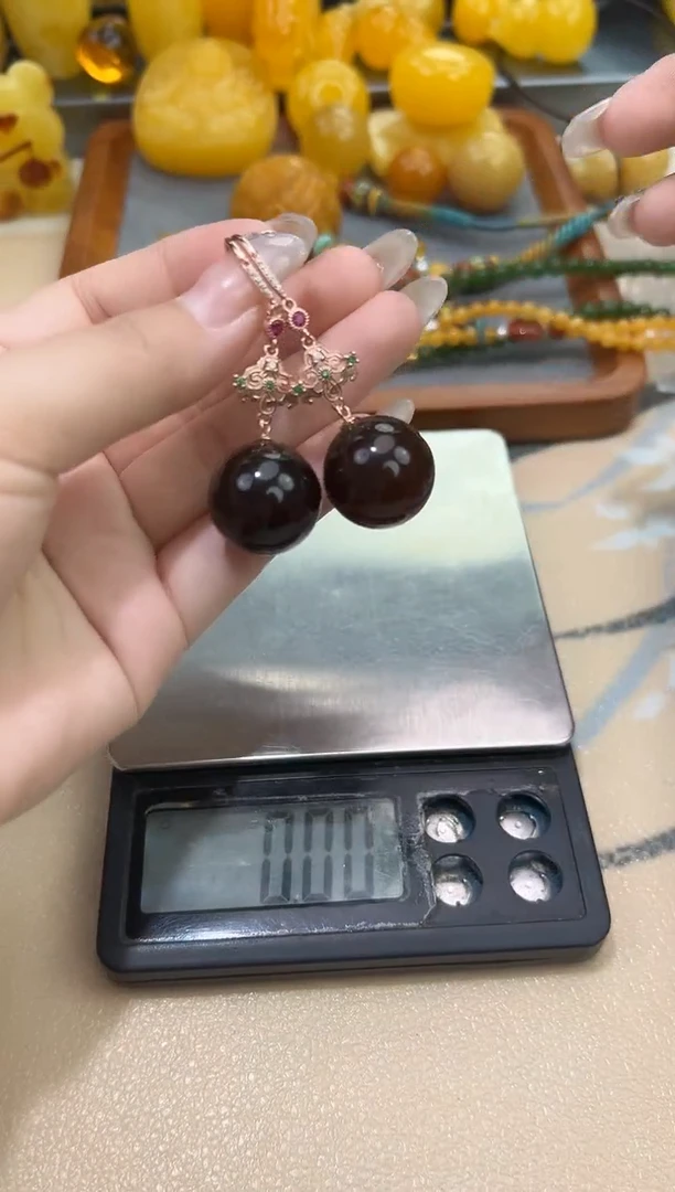 裸石琥珀未镶嵌琥珀蜜蜡耳坠