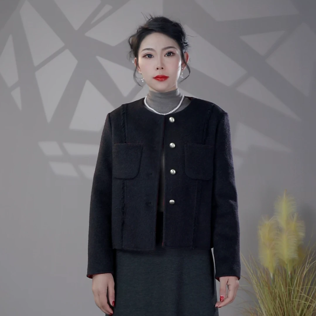 【羊驼大衣】8128-2025新款秋冬双面羊毛大衣外套冬季加厚短款