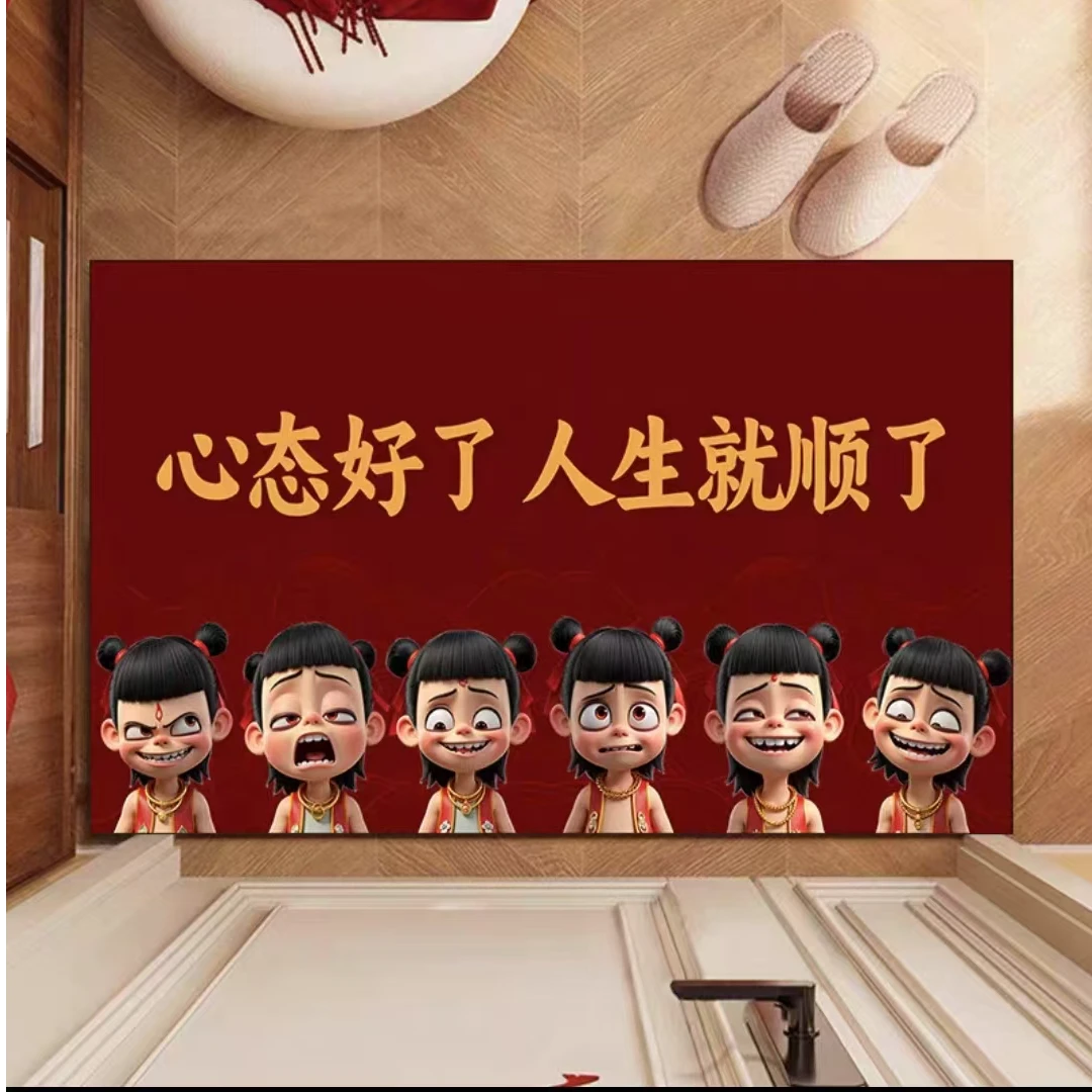 硅藻泥哪吒入户门玄关地垫魔童闹海家用门口脚垫耐脏易打理地毯