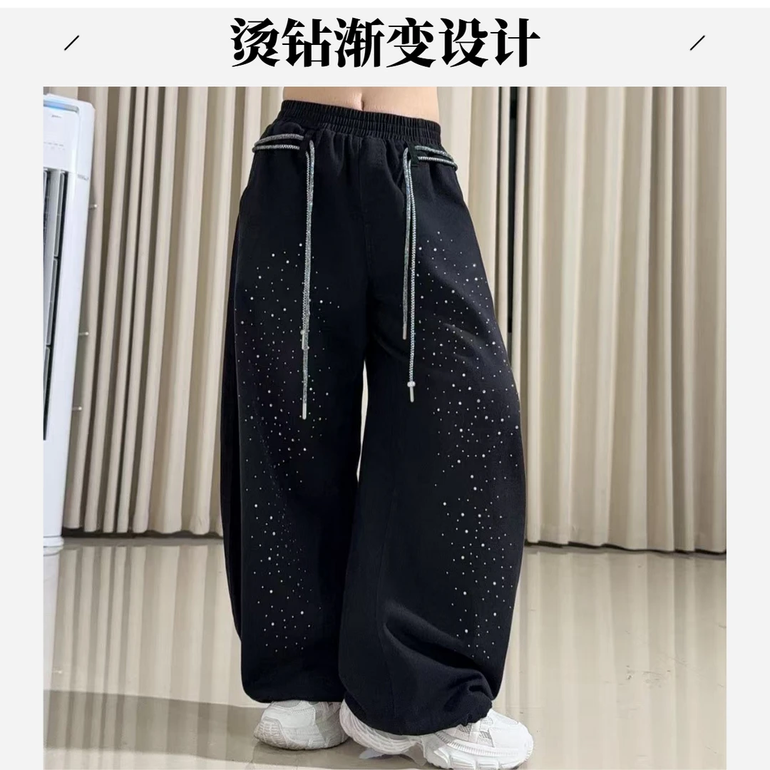 2552烫钻高街法棍中腰女显瘦云朵绵长裤休闲裤百搭宽松