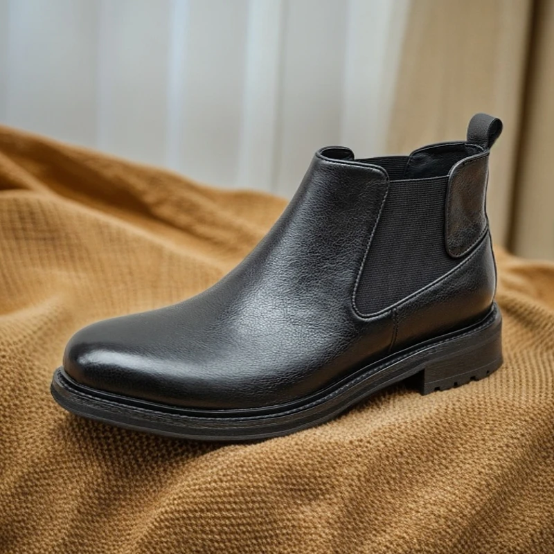 GX-2223新款牛皮切尔西靴休闲男士真皮黑色靴子