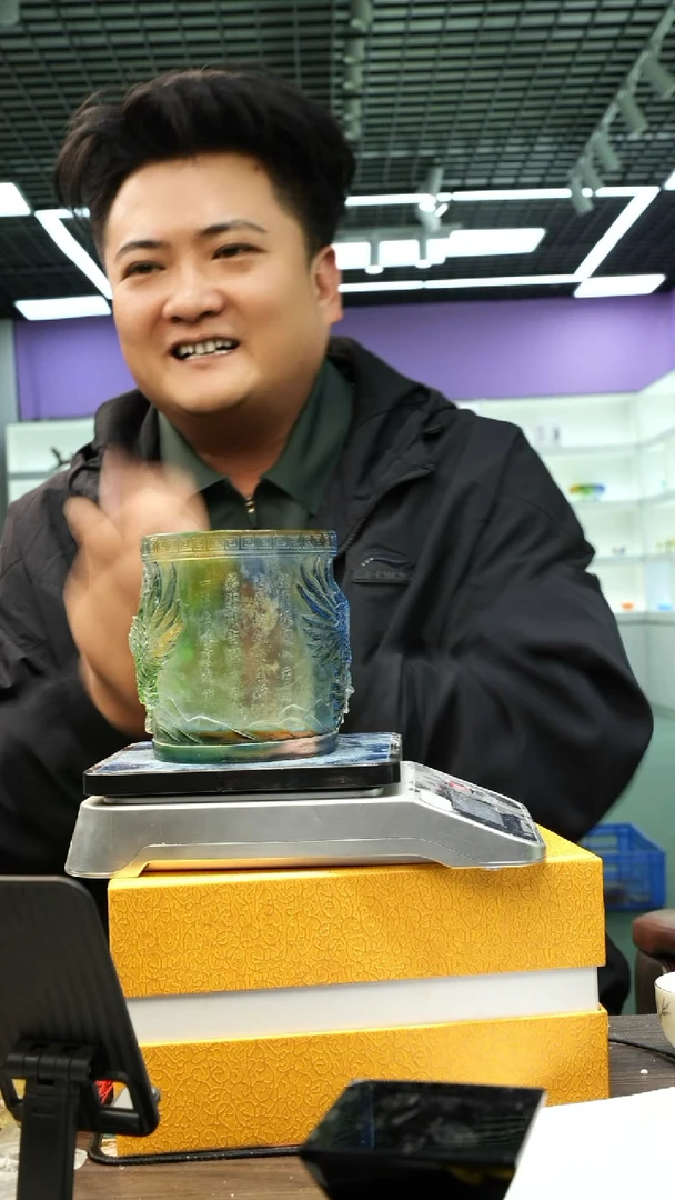 泥塑古法琉璃笔筒摆件