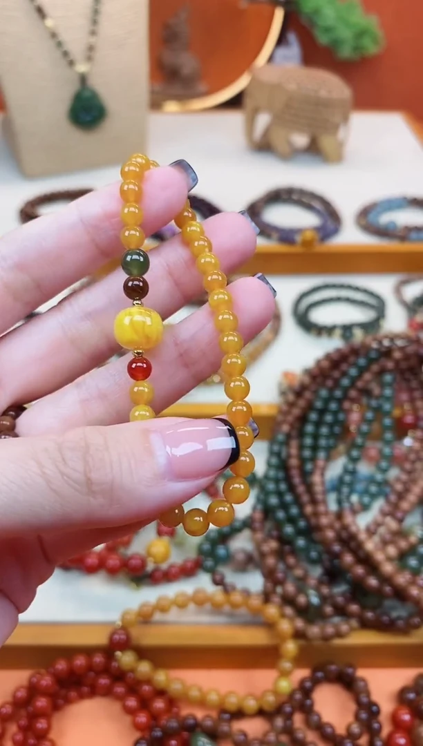 未镶嵌蜜蜡手链单圈蜜蜡和田南红手串