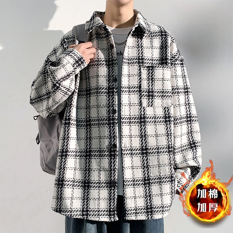 夹克男2025秋冬加棉小香风潮流格子港风大码高街休闲宽松百搭外套