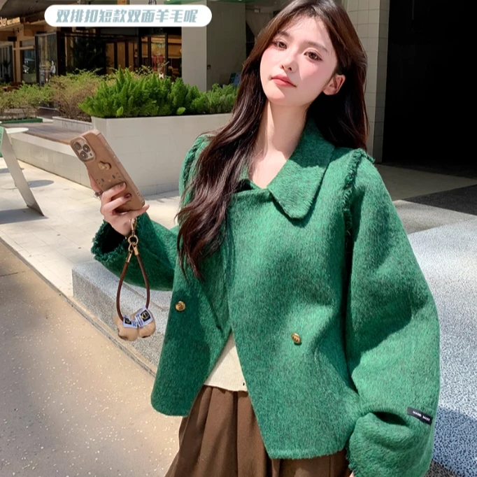 法式小香风羊毛呢大衣 双面毛呢外套秋冬加厚