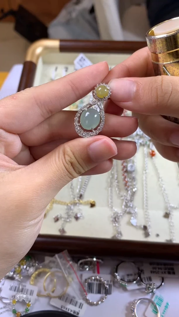 银S925镶嵌戒指翡翠吊坠11