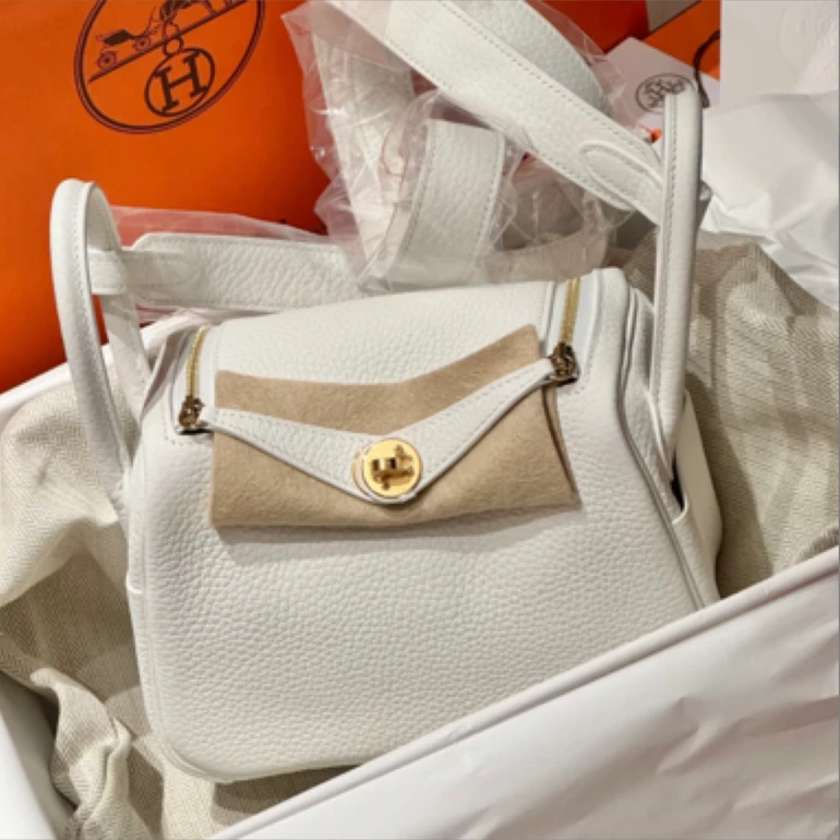 99新 Hermes/爱马仕 minilindy纯白金扣tc皮B单肩包