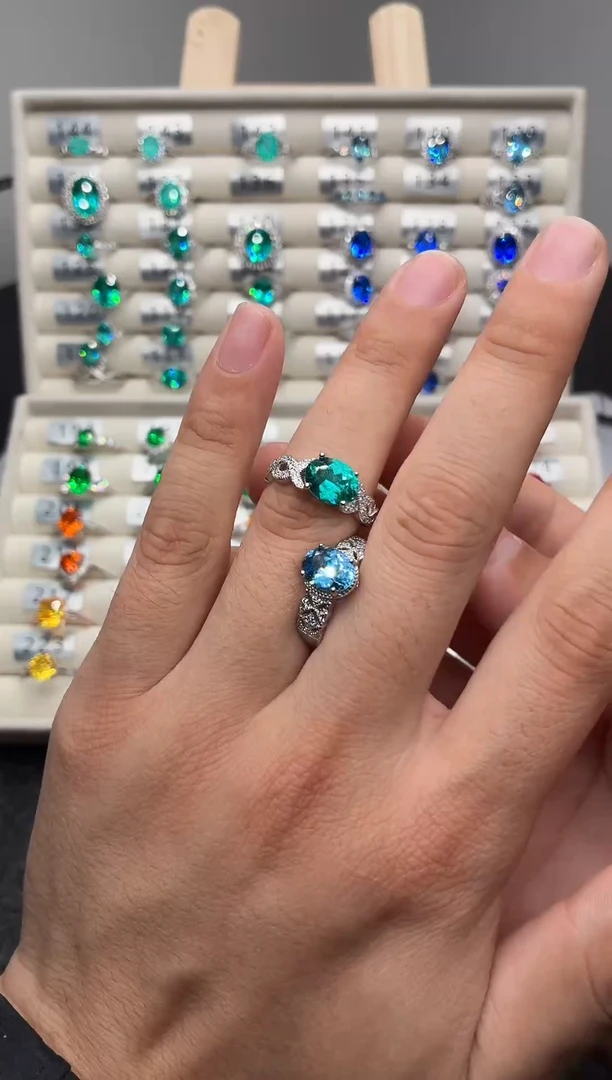 银S925镀金镶嵌戒圈海蓝宝石0000