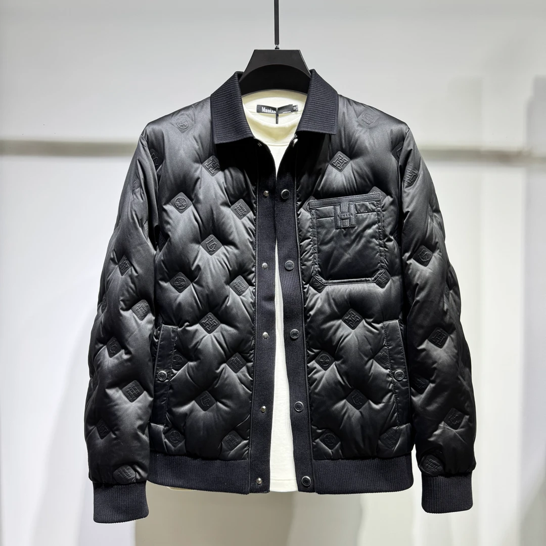 【欧货高奢】2025男士冬季时尚百搭翻领针织高货羽绒服外套85005