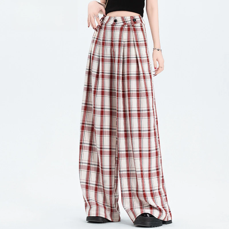 雪纺格子裤女2025新款秋季薄款休闲裤宽松慵懒风冰丝裤阔腿裤裙裤