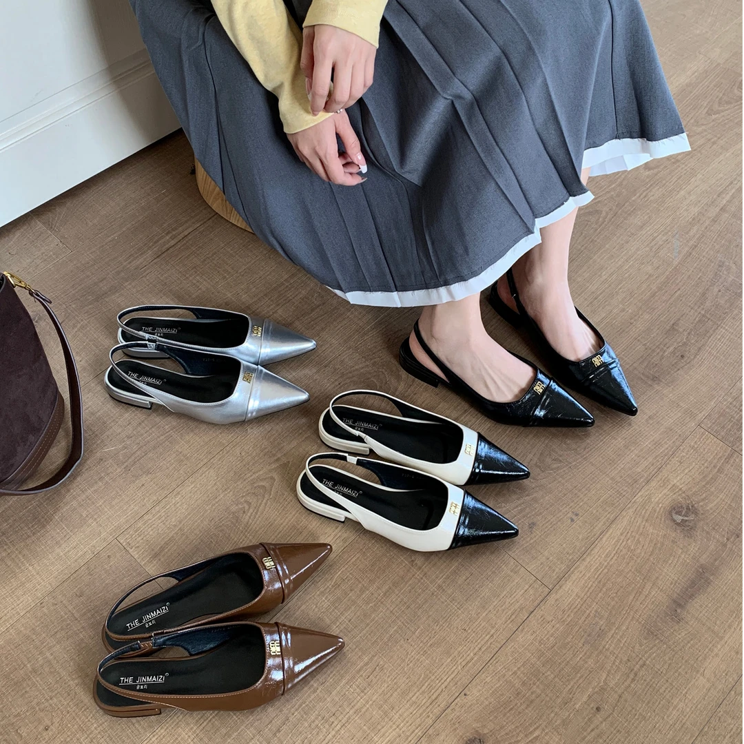 春夏尖头时尚小众气质高级感复古百搭粗跟低跟后空包头凉鞋737-5