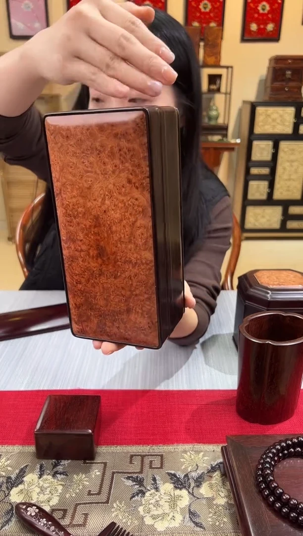 黑酸枝木类成套家具天地盖文盒  镶嵌樱木瘤