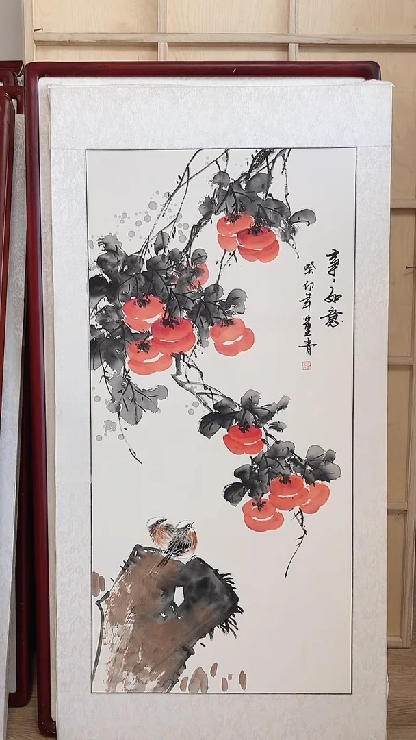 国画实木玄关画框纯手绘国画125*65CM带框装饰字画