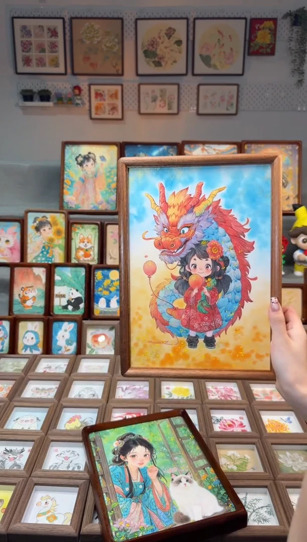 国画小龙女孩 手绘国画A4