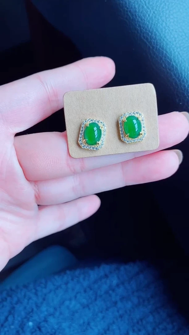 【闪购商品】翡翠耳饰银S925镶嵌天然a货翡翠591
