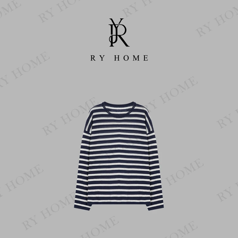 【容雨RYHOME】天丝＋亚麻圆领长袖条纹打底衫251T1861