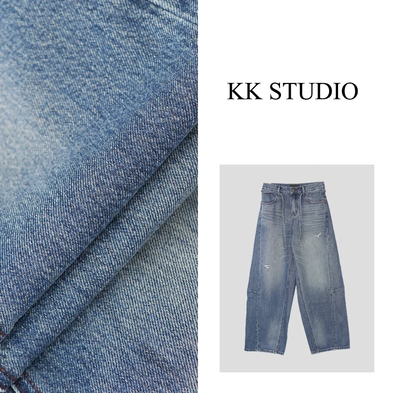 淇老板KK Studio秋季新款水洗牛仔裤阔腿弯刀高腰复古牛仔裤K1045