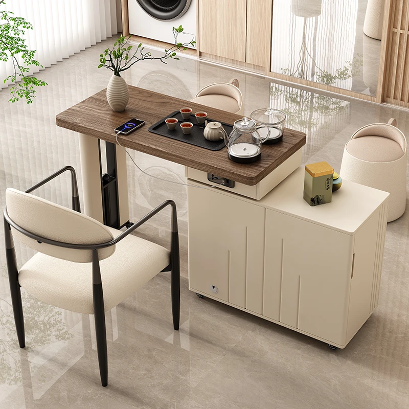 轻奢可伸缩旋转实木茶车现代简约可移动茶车家用小茶台烧水壶一体