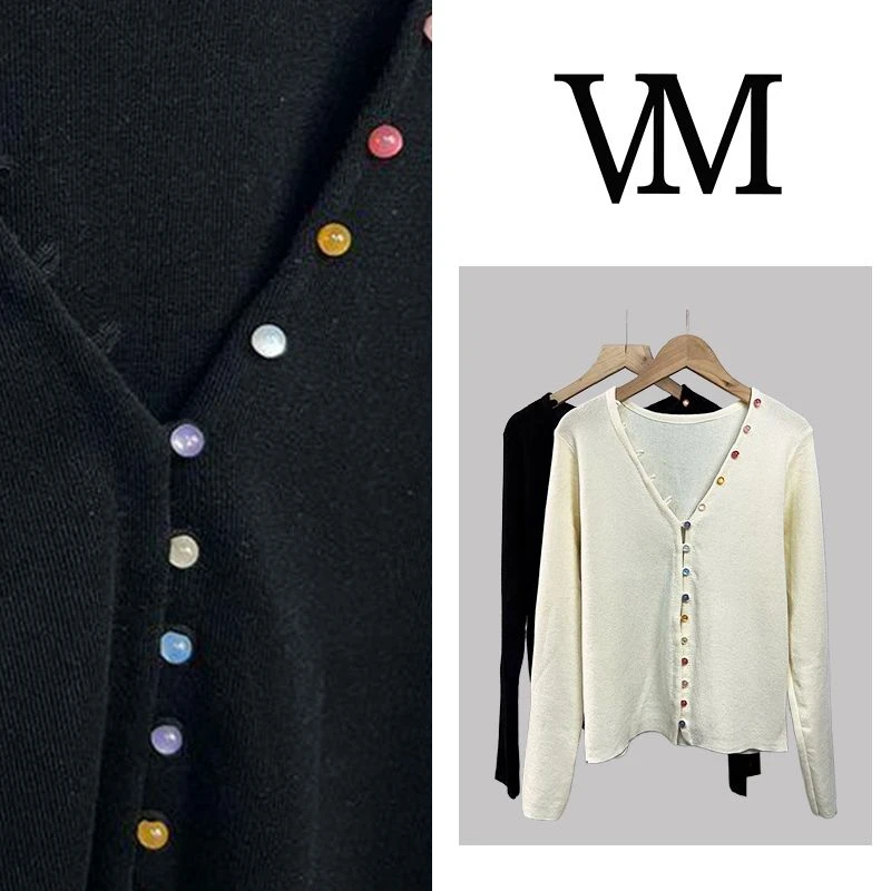 彩虹扣长袖针织开衫毛衣女春秋新款设计高级感时尚气质上衣cx7788