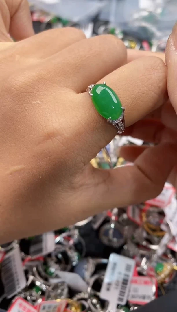 银S925镶嵌戒指翡翠444---1