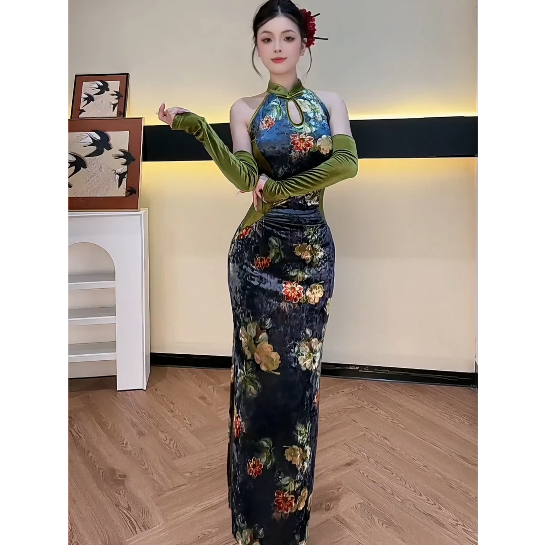 【夕夕推荐】镂空新中式包臀裙旗袍显瘦中国风长袖气质YXIZQ52657