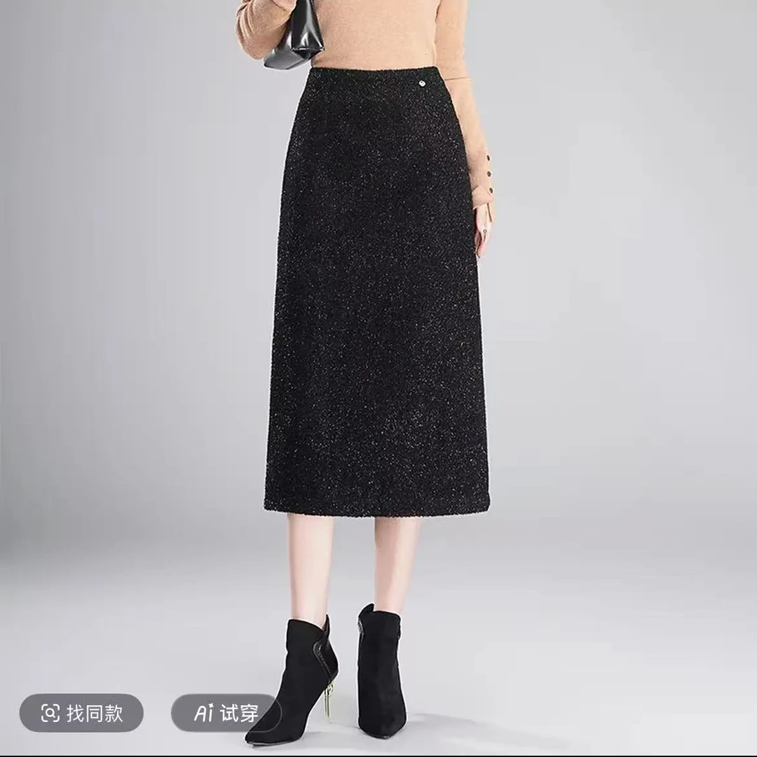 B137 秋冬包臀裙A型高腰显瘦半身裙休闲极简风法式