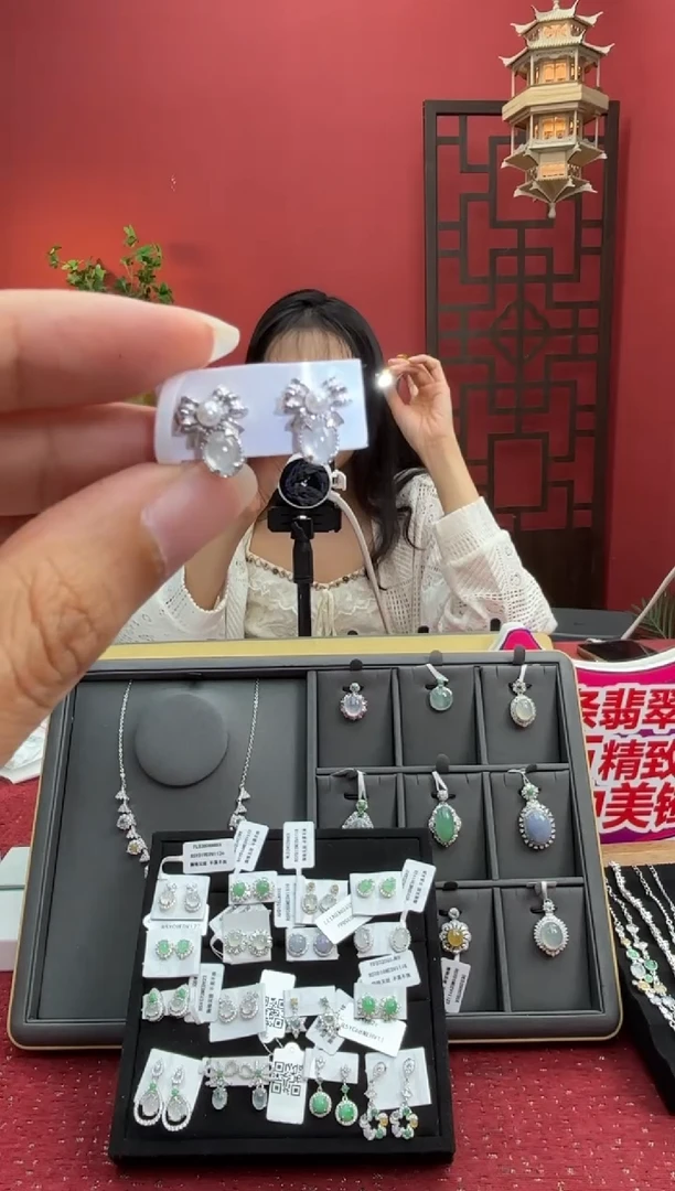 银S925镶嵌翡翠耳饰002109R