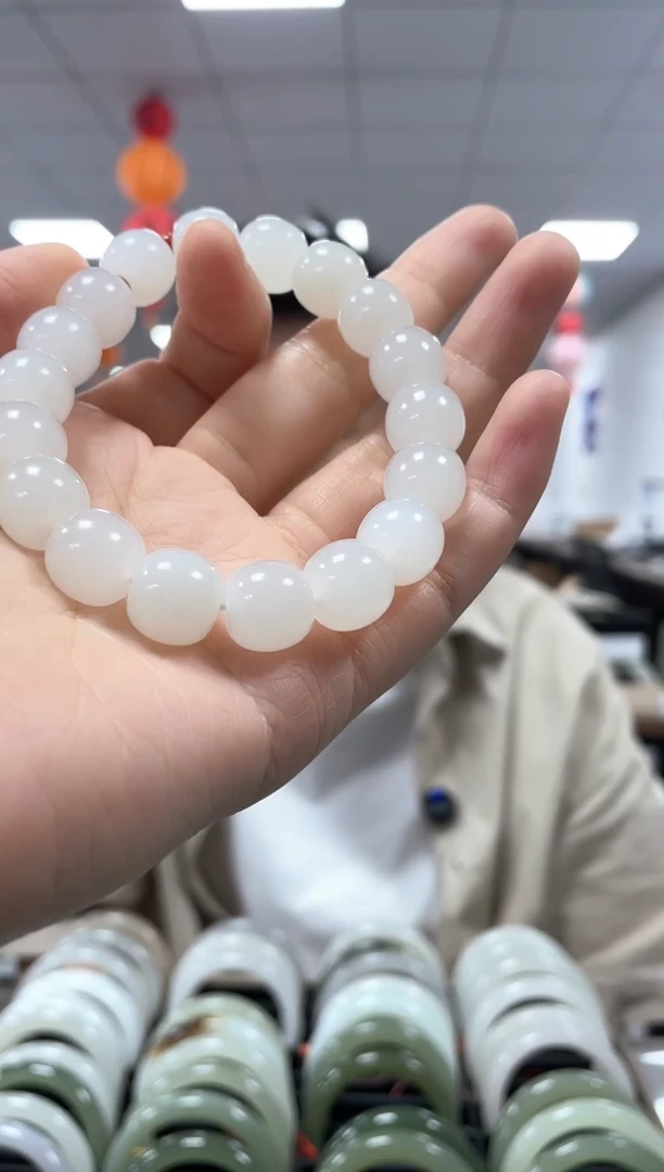 手链未镶嵌和田玉高品白玉老型卡12手串一条