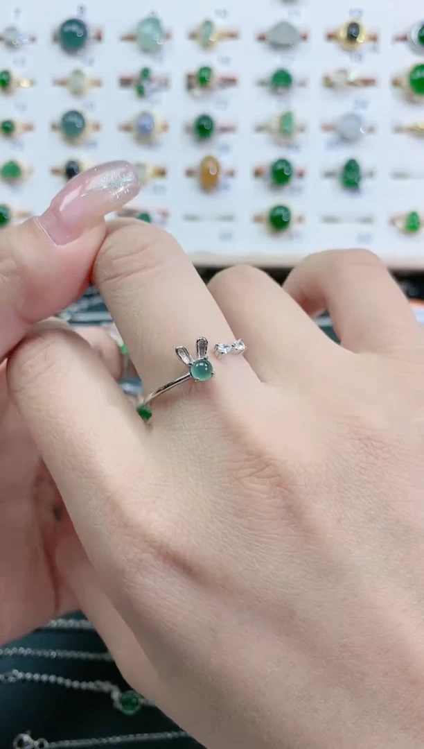 翡翠戒指银S925镶嵌 天然翡翠