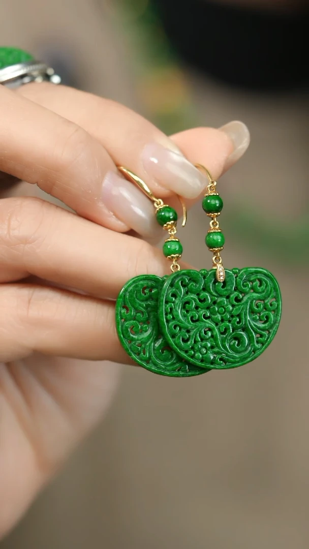 18K金镶嵌翡翠耳饰木*@HMG04061333@