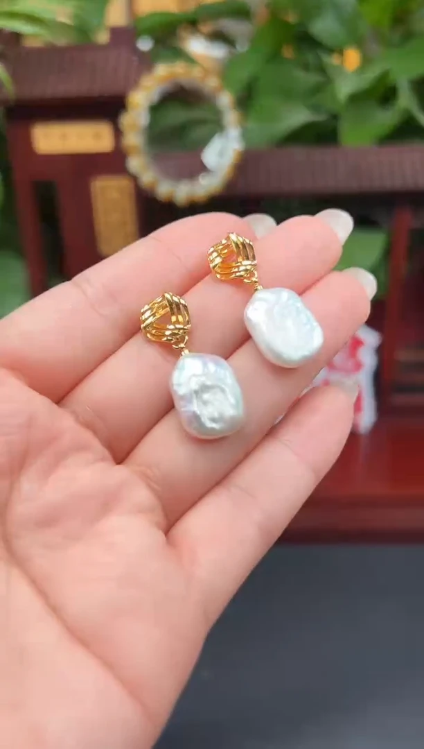 银S925镶嵌耳饰淡水珍珠耳饰多样性发其一f064