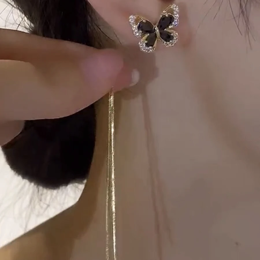 铜合金耳饰 两戴耳环气质网红蝴蝶流苏时尚大气百搭奢华N1152