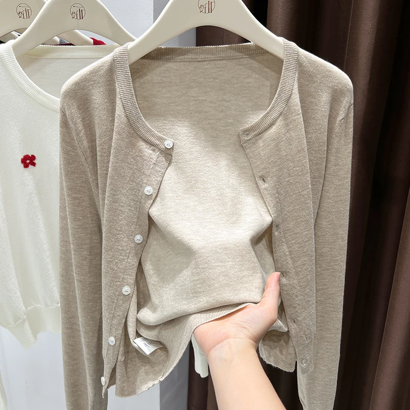 秋季百搭圆领针织毛衣外套2025新款简约宽松长袖披肩薄款外搭坎肩