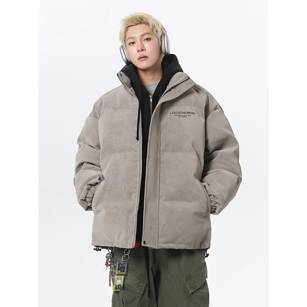 美式雾面PU皮立领棉服男女冬季高级感痞帅棉衣宽松保暖休闲外套潮