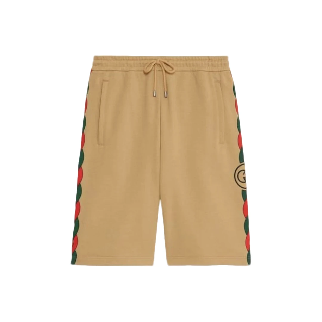 未使用 GUCCI/古驰  男款系带驼色卡其色红绿织带休闲运动短裤