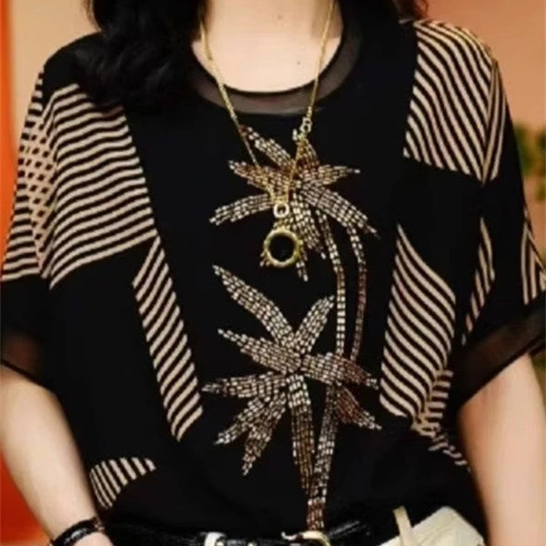 夏季新款女士上衣洋气妈妈减龄宽松印花气质2025潮流时尚短袖T恤