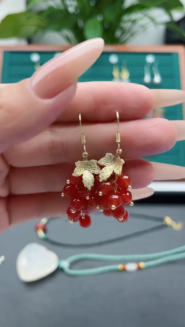 【闪购商品】南红玛瑙耳饰银S925镀金镶嵌3